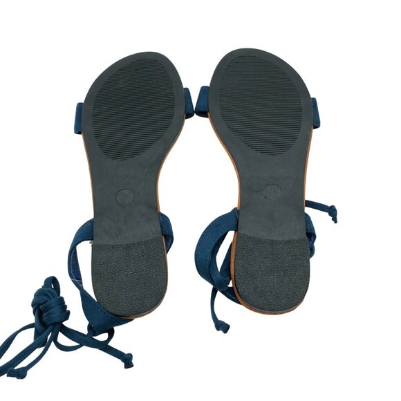 SandalUp Womens Sandals Lace Up Strappy Faux Suede Navy Blue Size 6 - Picture 4 of 5